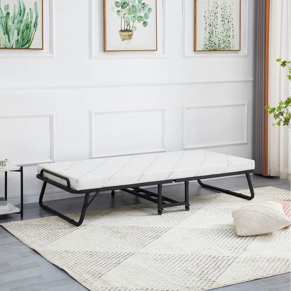 ΚΡΕΒΑΤΙ-ΡΑΝΤΖΟ ΜΕ ΣΤΡΩΜΑ NETTI HM691.01 ΜΕΤΑΛΛΙΚΟ ΜΑΥΡΟ ΜΑΤ 190x76x30Υεκ.