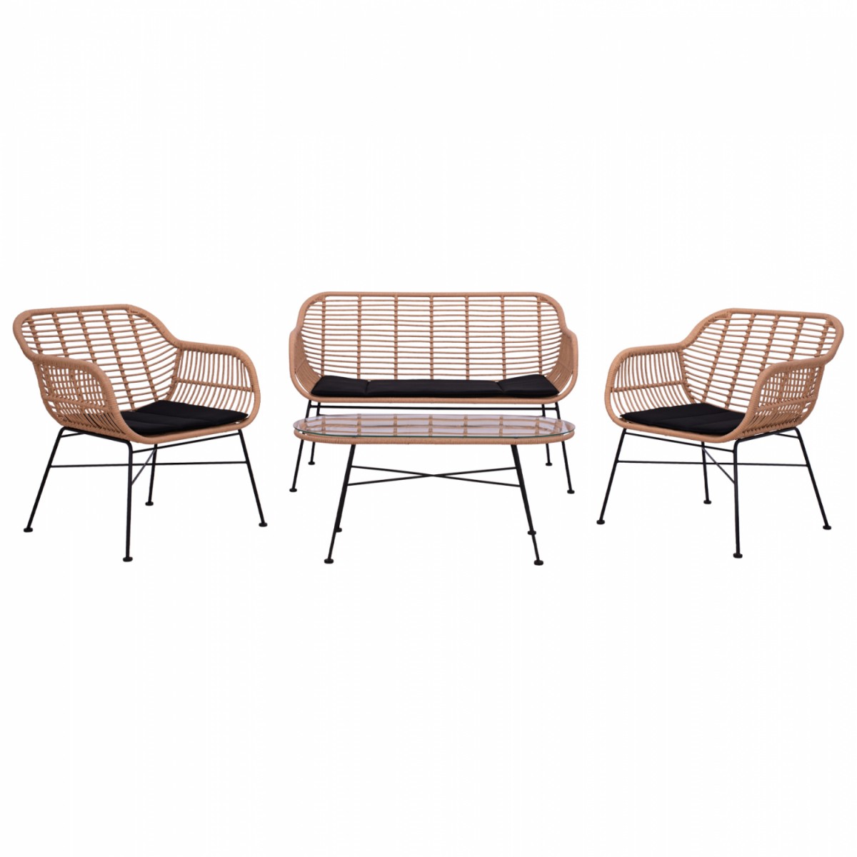 ΣΕΤ ΣΑΛΟΝΙ 4ΤΜΧ ALLEGRA HM5460 ΜΕΤΑΛΛΟ & WICKER ΣΕ ΜΠΕΖ ΧΡΩΜΑ