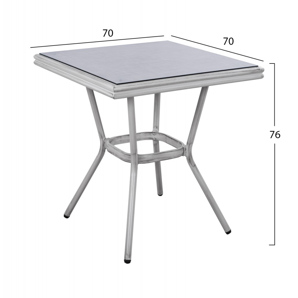 ΤΡΑΠΕΖΙ ΑΛΟΥΜΙΝΙΟΥ HARLOW 70X70X76 BAMBOO LOOK HM5568.01 ΛΕΥΚΗ ΠΑΤΙΝΑ ΜΕ ΓΥΑΛΙ