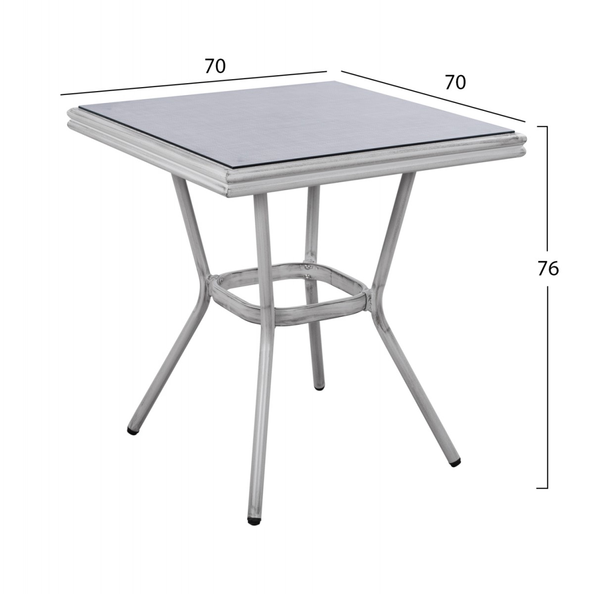 ΤΡΑΠΕΖΙ ΑΛΟΥΜΙΝΙΟΥ HARLOW 70X70X76 BAMBOO LOOK HM5568.01 ΛΕΥΚΗ ΠΑΤΙΝΑ ΜΕ ΓΥΑΛΙ