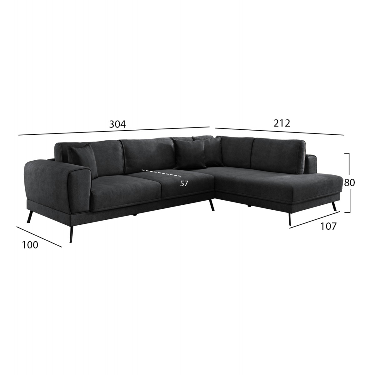 ΚΑΝΑΠΕΣ ΚΡΕΒΑΤΙ ΔΕΞΙΑ ΓΩΝΙΑ ZENORA HM3337.01R ΣΚΟΥΡΟ ΓΚΡΙ ΥΦΑΣΜΑ 303x214x80Υεκ