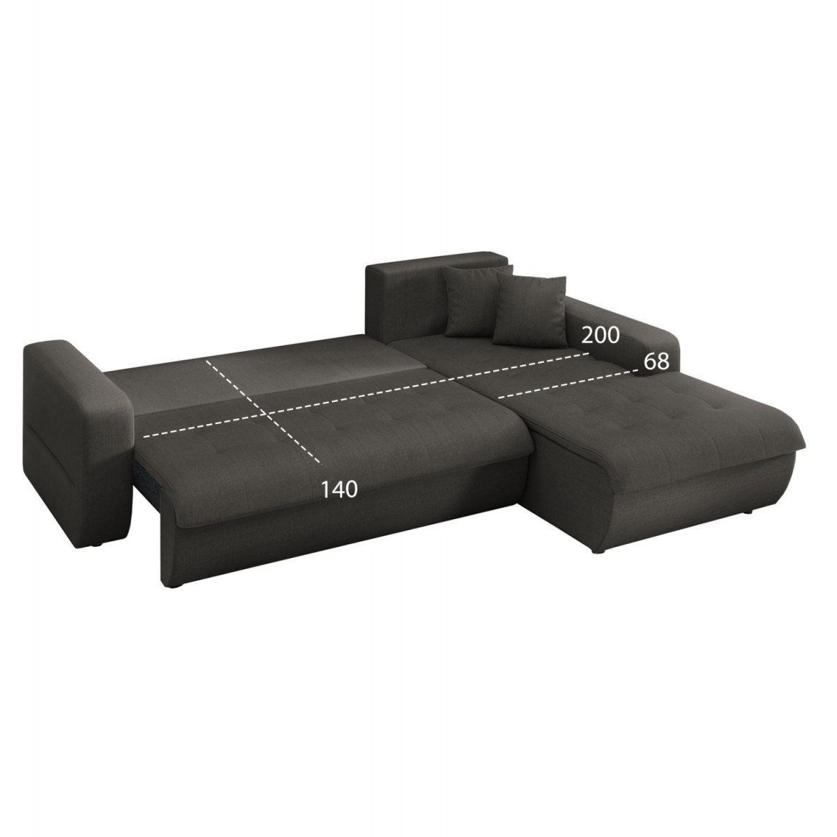 ΚΑΝΑΠΕΣ ΚΡΕΒΑΤΙ ΔΕΞΙΑ ΓΩΝΙΑ KANSO HM3338.01R ΓΚΡΙ ΥΦΑΣΜΑ 244x188x80Υεκ