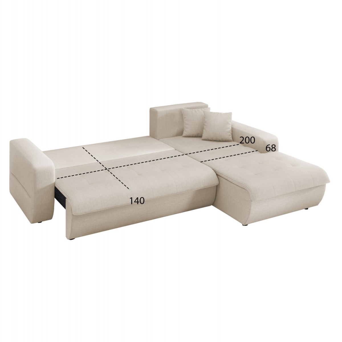 ΚΑΝΑΠΕΣ ΚΡΕΒΑΤΙ ΔΕΞΙΑ ΓΩΝΙΑ KANSO HM3338.03R ΜΠΕΖ ΥΦΑΣΜΑ 244x188x80Υεκ