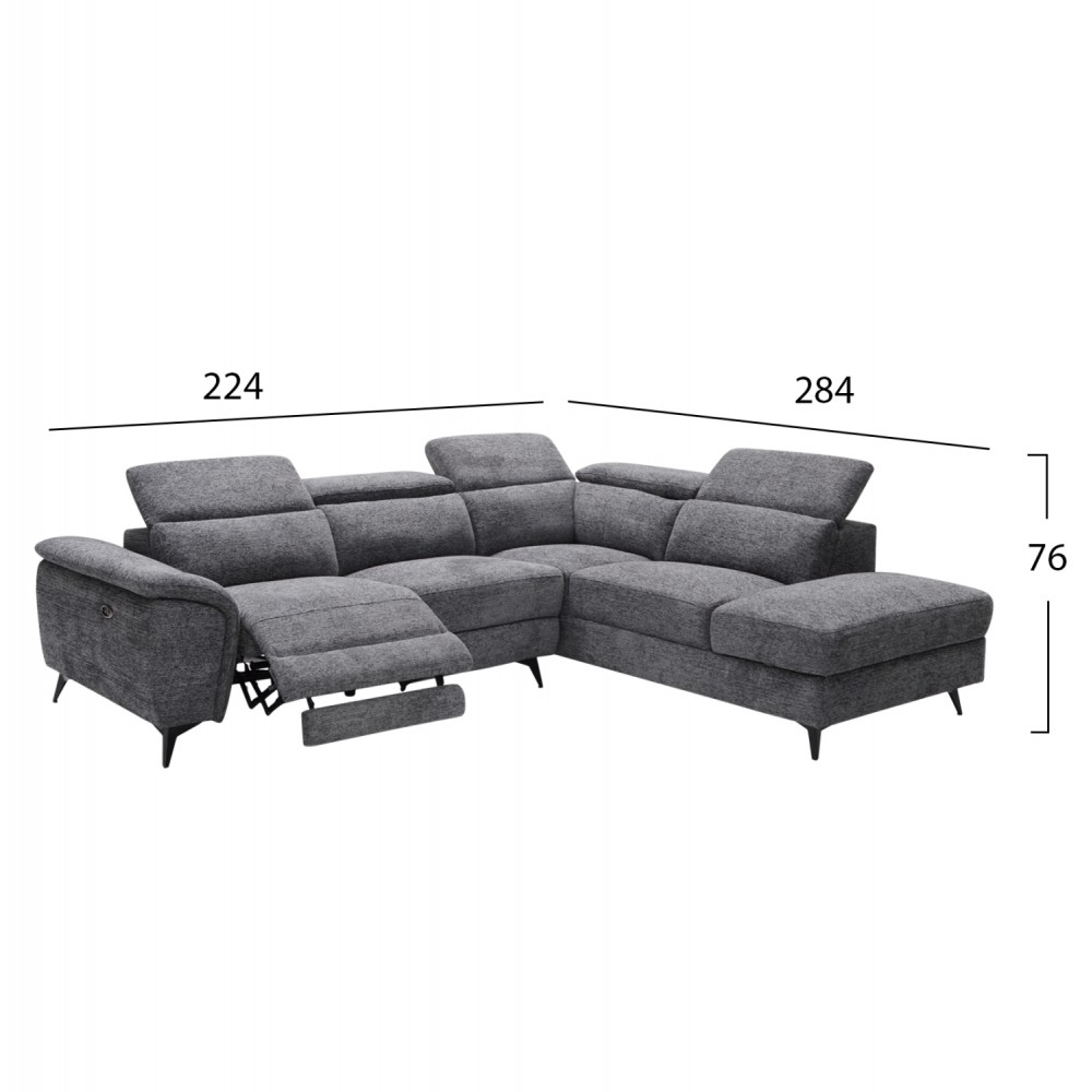 ΚΑΝΑΠΕΣ ΔΕΞΙΑ ΓΩΝΙΑ-ΑΝΑΚΛΙΣΗ & ΑΠΟΘ.ΧΩΡΟΣ-RESTRO HM3339.01R ΓΚΡΙ ΥΦΑΣΜΑ 284x224x76Υεκ