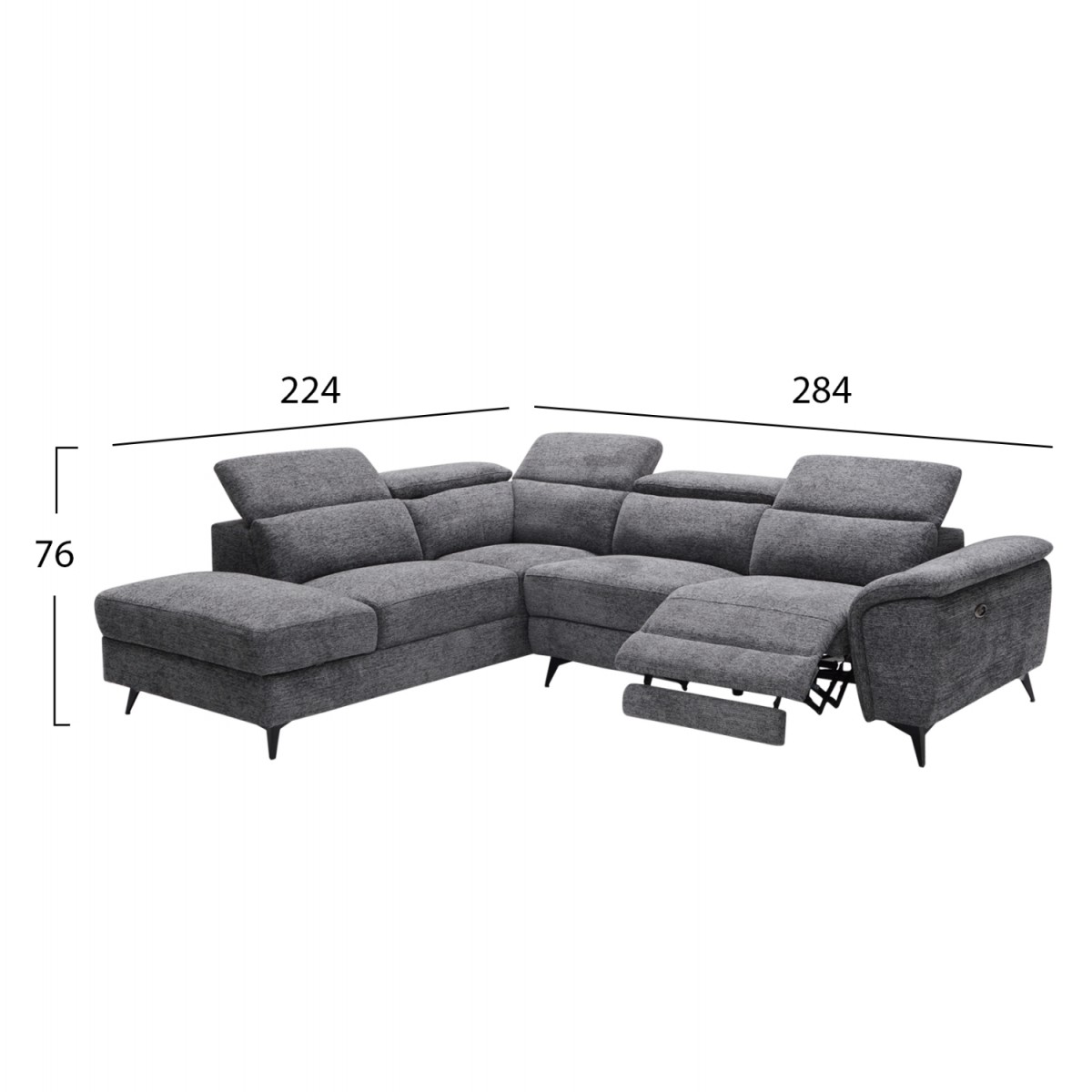 ΚΑΝΑΠΕΣ ΑΡΙΣΤΕΡΗ ΓΩΝΙΑ-ΑΝΑΚΛΙΣΗ & ΑΠΟΘ.ΧΩΡΟΣ-RESTRO HM3339.01L ΓΚΡΙ ΥΦΑΣΜΑ 284x224x76Υεκ