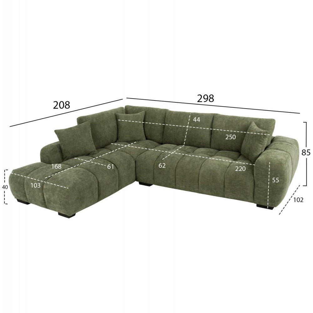 ΚΑΝΑΠΕΣ ΓΩΝΙΑ (ΑΡΙΣΤΕΡΗ) COVEN HM3266.14L ΠΡΑΣΙΝΟ ΥΦΑΣΜΑ 298x102-208x85Υεκ.