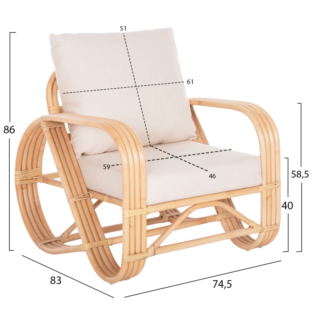 ΠΟΛΥΘΡΟΝΑ BARONESS HM9813 ΦΥΣΙΚΟ RATTAN ΚΑΙ ΛΕΥΚΑ ΜΑΞΙΛΑΡΙΑ 81x90x92Yεκ.
