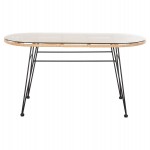 ΤΡΑΠΕΖΙ ΟΒΑΛ ΧΑΜΗΛΟ ALLEGRA HM5695.11 ΜΠΕΖ WICKER-ΜΑΥΡΟ ΜΕΤΑΛΛΟ 100x45x51,5Υεκ.