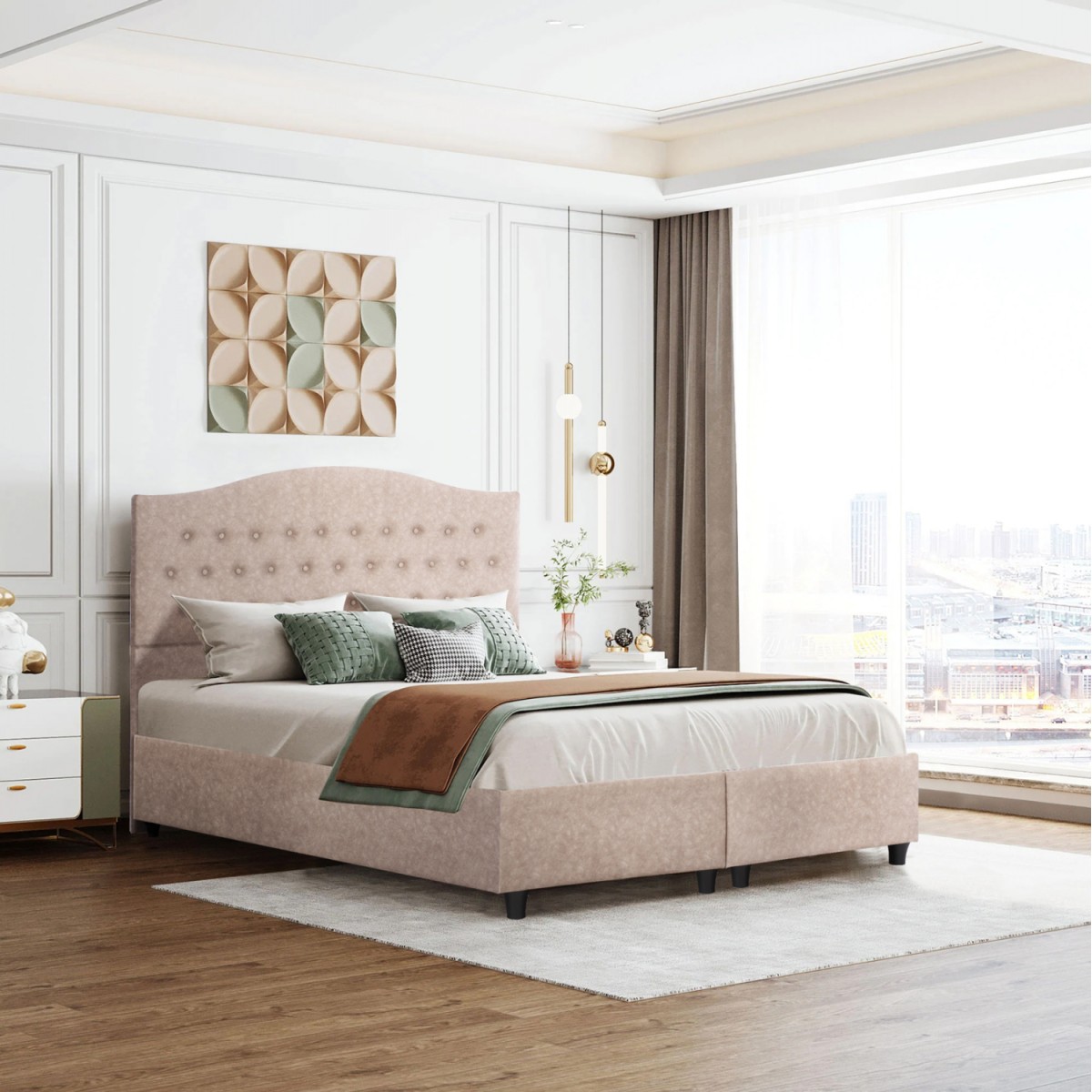 ΚΡΕΒΑΤΙ MALENA HM638.22 ΜΠΕΖ ΥΦΑΣΜΑ Τ. NUBUCK ΓΙΑ ΣΤΡΩΜΑ 150x200εκ.