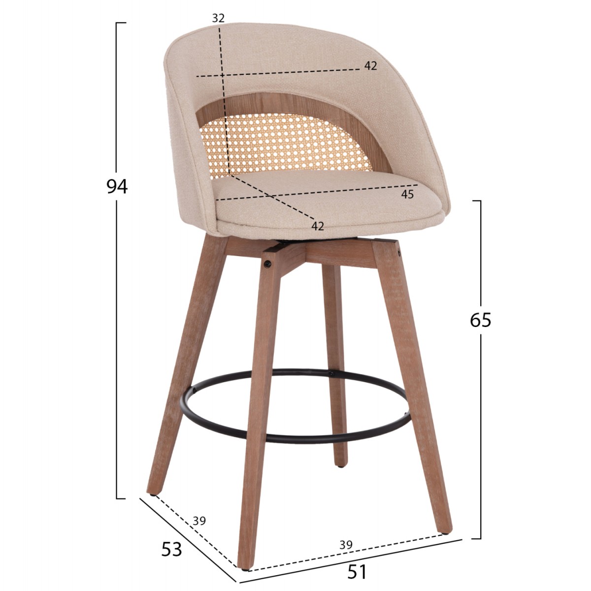 ΣΚΑΜΠΟ ΜΠΑΡ ΠΕΡΙΣΤΡΕΦΟΜΕΝΟ RIKI HM18253.01 ΞΥΛΟ--ΜΠΕΖ ΥΦΑΣΜΑ 51x53x94Υεκ.