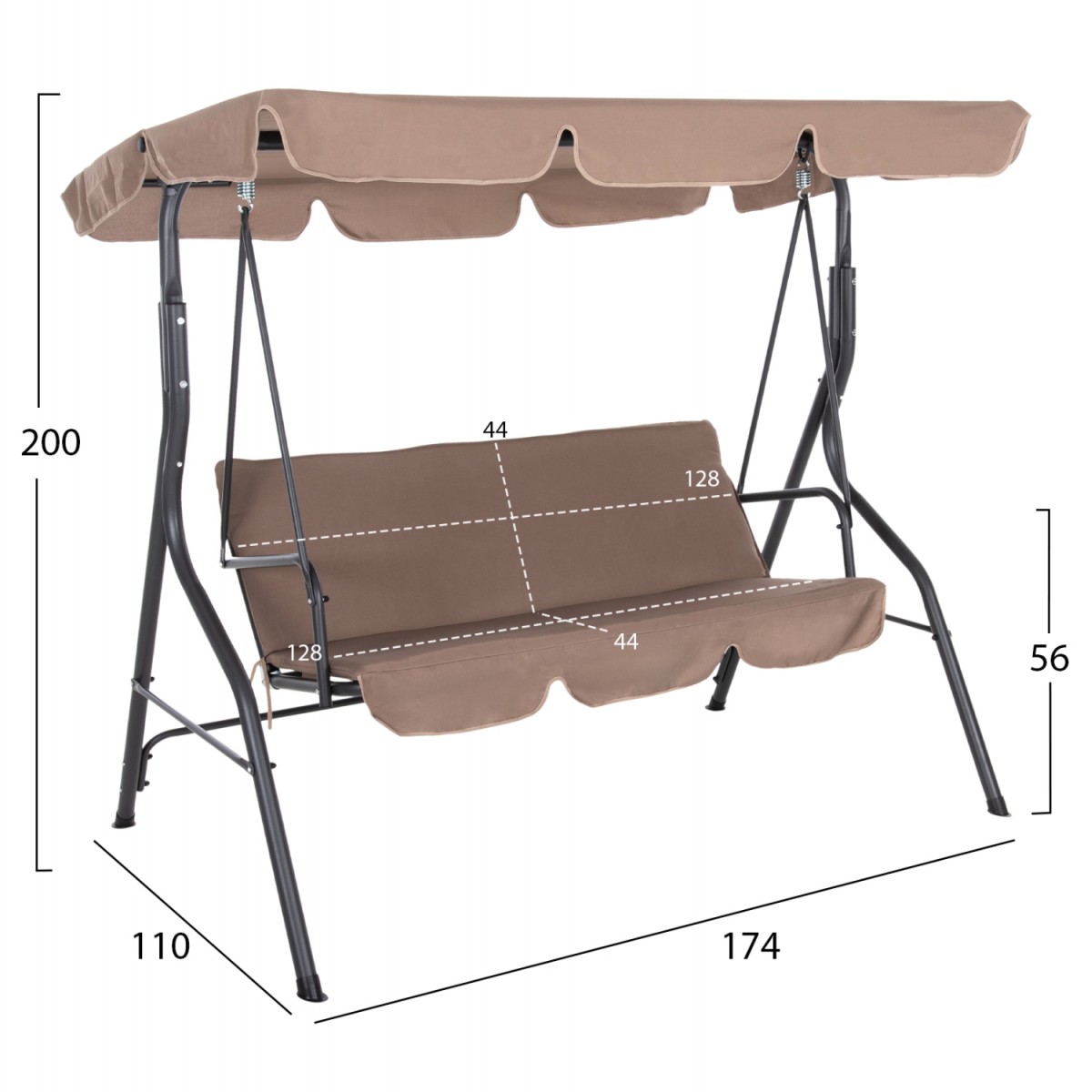 ΚΟΥΝΙΑ 3ΘΕΣΙΑ ΜΕ ΣΚΙΑΣΤΡΟ LIKID HM5979.02 ΜΕΤΑΛΛΟ ΓΚΡΙ-ΚΑΦΕ ΥΦΑΣΜΑ 174x110x200Υ