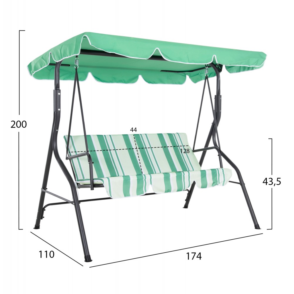 ΚΟΥΝΙΑ 3ΘΕΣΙΑ ΜΕ ΣΚΙΑΣΤΡΟ LIKID HM5979.03 ΜΕΤΑΛΛΟ ΓΚΡΙ-ΠΡΑΣΙΝΟ ΥΦΑΣΜΑ 174x110x200Υ