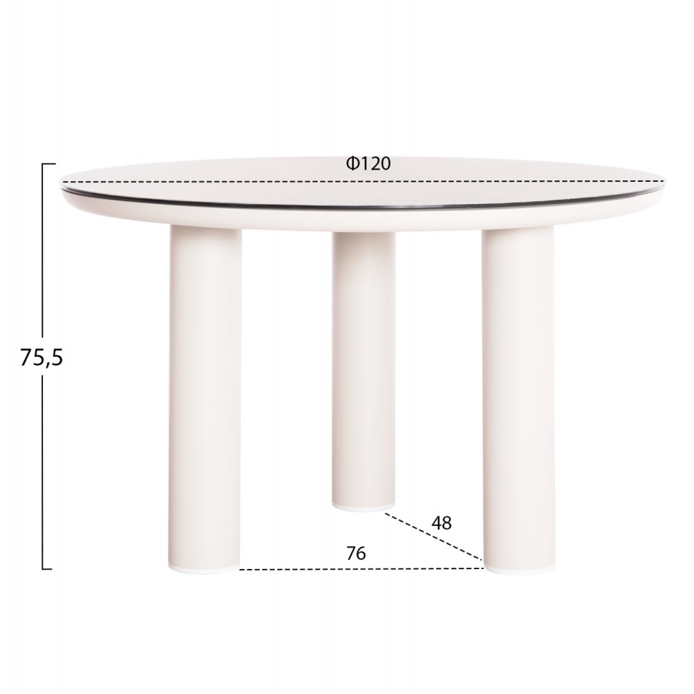 ΤΡΑΠΕΖΙ ΑΛΟΥΜΙΝΙΟΥ DOSUN HM6201.02 ΚΡΕΜ ΣΚΕΛΕΤΟΣ-3D PRINT ΓΥΑΛΙ-ΚΕΡΑΜΙΚΟ LOOK Φ120εκ