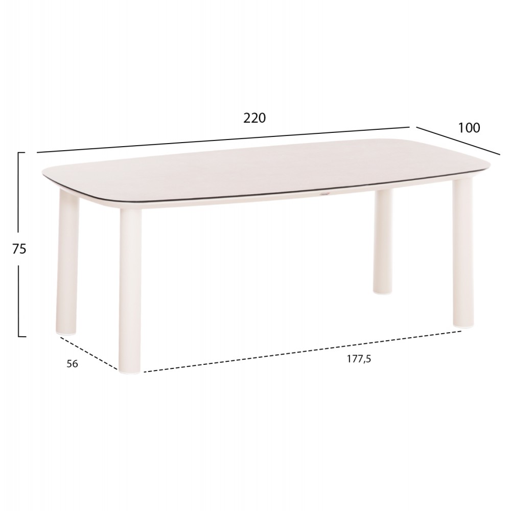 ΤΡΑΠΕΖΙ DOSUN HM6202.02 ΚΡΕΜ ΑΛΟΥΜΙΝΙΟ-3D PRINT ΓΥΑΛΙ ΚΕΡΑΜΙΚΟ LOOK 220x100x75Υεκ