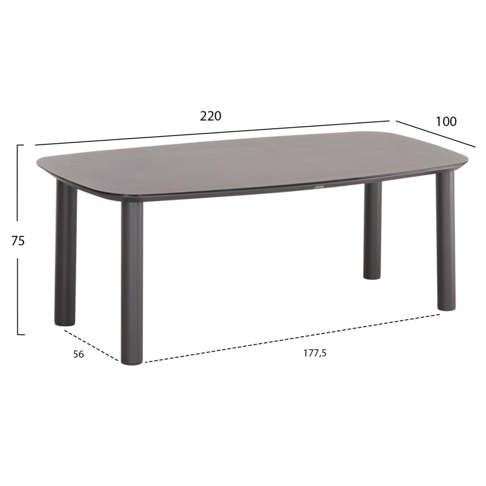 ΤΡΑΠΕΖΙ DOSUN HM6202.01 ΓΚΡΙ ΑΛΟΥΜΙΝΙΟ-3D PRINT ΓΥΑΛΙ-ΚΕΡΑΜΙΚΟ LOOK 220x100x75Υεκ