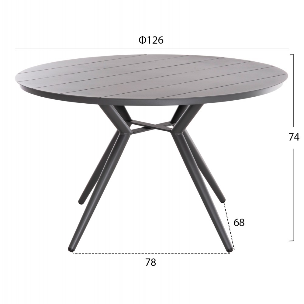 ΤΡΑΠΕΖΙ ΑΛΟΥΜΙΝΙΟΥ ΣΤΡΟΓΓΥΛΟ HIGER HM6290.01 ΓΚΡΙ Φ126x74Υεκ.