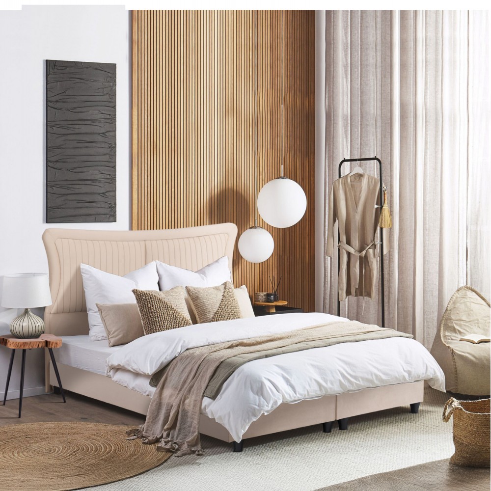 ΚΡEΒΑΤΙ ΔΙΠΛΟ NESTOR HM715 ΜΠΕΖ ΒΕΛΟΥΔΟ ΓΙΑ ΣΤΡΩΜΑ 160x200εκ.