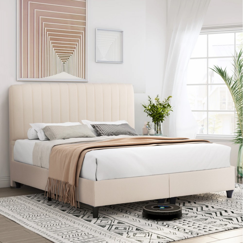 ΚΡEΒΑΤΙ ΔΙΠΛΟ LUTHER HM717 ΜΠΕΖ ΥΦΑΣΜΑ ΓΙΑ ΣΤΡΩΜΑ 160x200εκ.