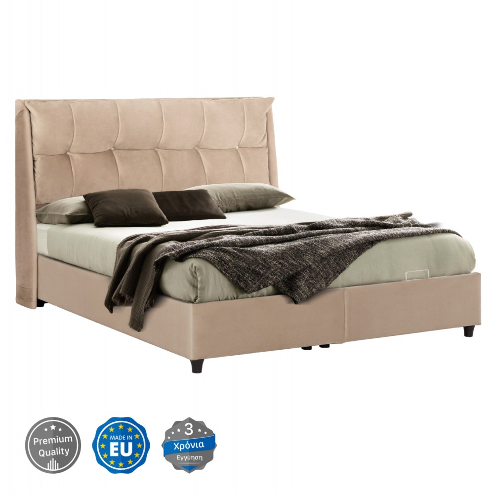 ΚΡEΒΑΤΙ ΜΕ ΑΠΟΘΗΚΕΥΤΙΚΟ ΧΩΡΟ DREAMLET HM716 ΜΠΕΖ ΒΕΛΟΥΔΟ- ΓΙΑ ΣΤΡΩΜΑ 160x200εκ.