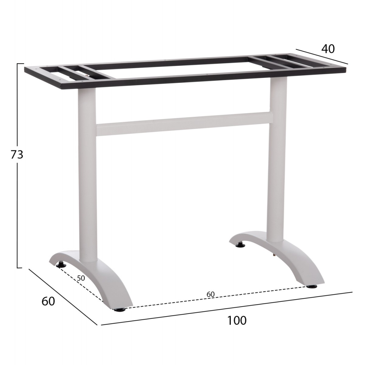 ΒΑΣΗ ΤΡΑΠΕΖΙΟΥ ΜΕΤΑΛΛΙΚΗ ΔΙΠΛΗ HM461.12 ΛΕΥΚΗ ΜΕ ΡΕΓΟΥΛΑΤΟΡΟΥΣ 100x60x73Υεκ.