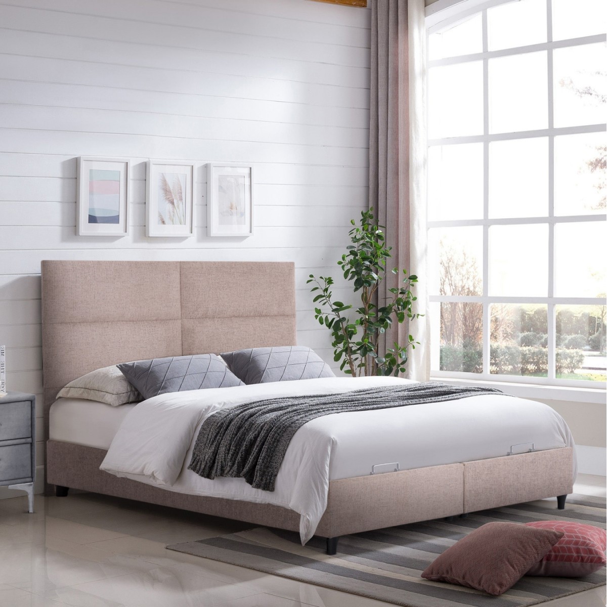 ΚΡΕΒΑΤΙ MILO ΜΕ ΑΠΟΘ.ΧΩΡΟ HM738.22 ΜΠΕΖ TEDDY ΥΦΑΣΜΑ ΓΙΑ ΣΤΡΩΜΑ 140x200εκ