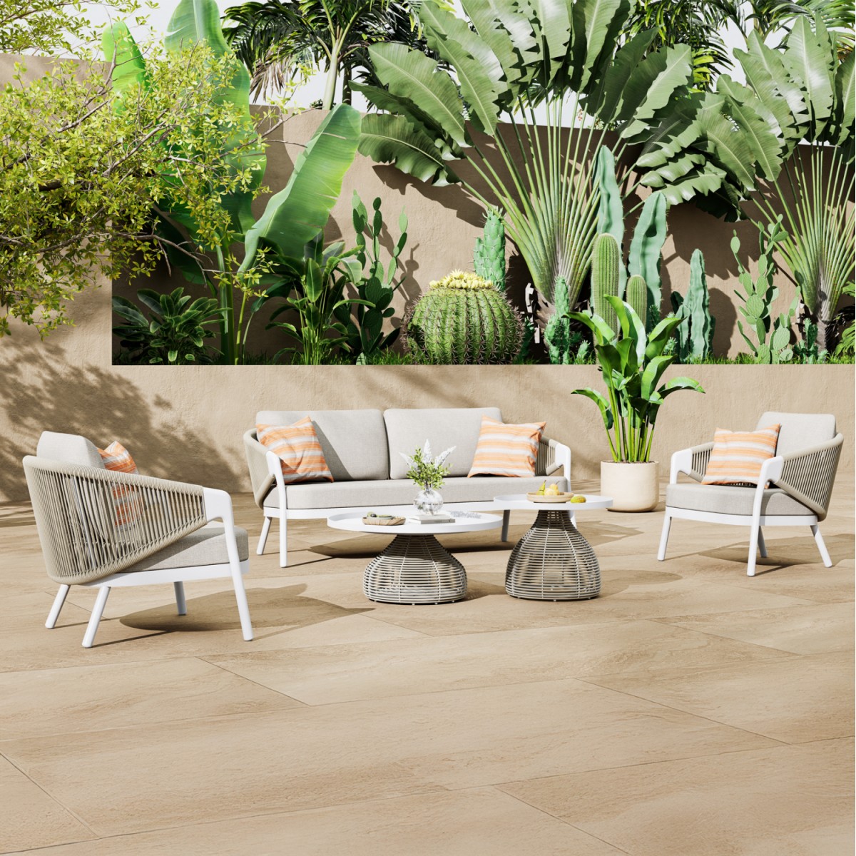 ΣΕΤ ΣΑΛΟΝΙ 5ΤΜΧ DRISCOLL ΗM6473.02 ΚΡΕΜ ΑΛΟΥΜΙΝΙΟ--ΜΠΕΖ ΣΧΟΙΝΙ & OLEFIN ΥΦΑΣΜΑ