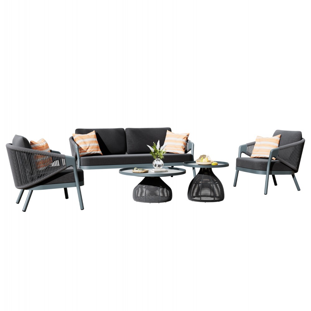 ΣΕΤ ΣΑΛΟΝΙ 5ΤΜΧ DRISCOLL ΗM6473.01 ΣΚΟΥΡΟ ΓΚΡΙ ΑΛΟΥΜΙΝΙΟ-ΣΧΟΙΝΙ-OLEFIN ΥΦΑΣΜΑ