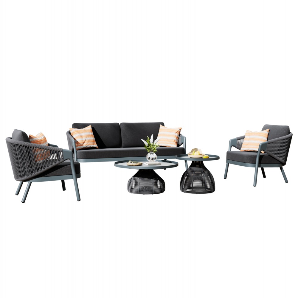 ΣΕΤ ΣΑΛΟΝΙ 5ΤΜΧ DRISCOLL ΗM6473.01 ΣΚΟΥΡΟ ΓΚΡΙ ΑΛΟΥΜΙΝΙΟ-ΣΧΟΙΝΙ-OLEFIN ΥΦΑΣΜΑ