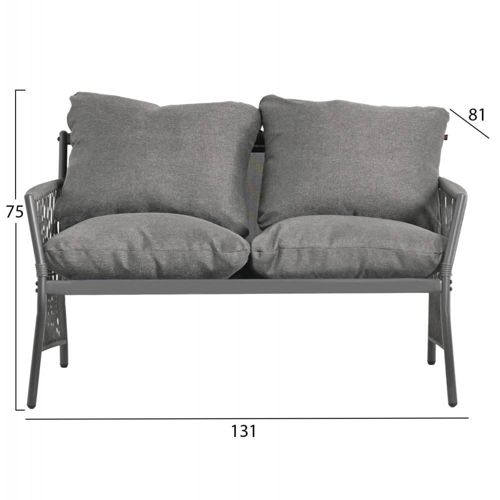 ΣΕΤ ΣΑΛΟΝΙ ΕΞ.ΧΩΡΟΥ 4 ΘΕΣΕΩΝ DEANDRA HM6507.01 ΜΕΤΑΛΛΟ & ΜΑΞΙΛΑΡΙΑ ΣΕ ΓΚΡΙ