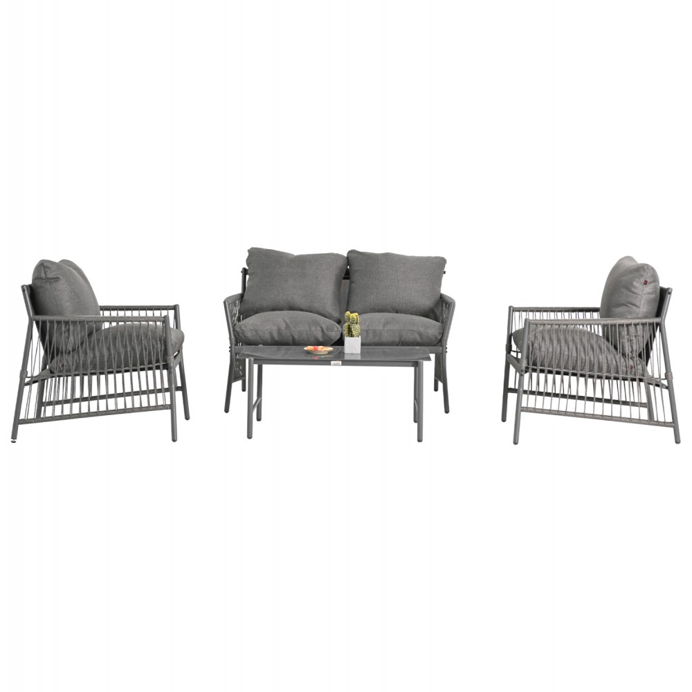 ΣΕΤ ΣΑΛΟΝΙ ΕΞ.ΧΩΡΟΥ 4 ΘΕΣΕΩΝ DEANDRA HM6507.01 ΜΕΤΑΛΛΟ & ΜΑΞΙΛΑΡΙΑ ΣΕ ΓΚΡΙ