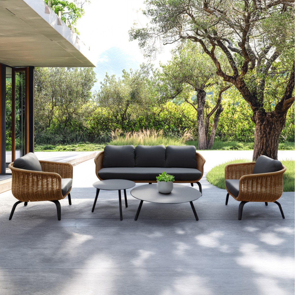 ΣΕΤ ΣΑΛΟΝΙ 5ΤΜΧ STERN HM6555.01 ΓΚΡΙ ΑΛΟΥΜΙΝΙΟ & OLEFIN--TWIST WICKER ΣΕ ΦΥΣΙΚΟ