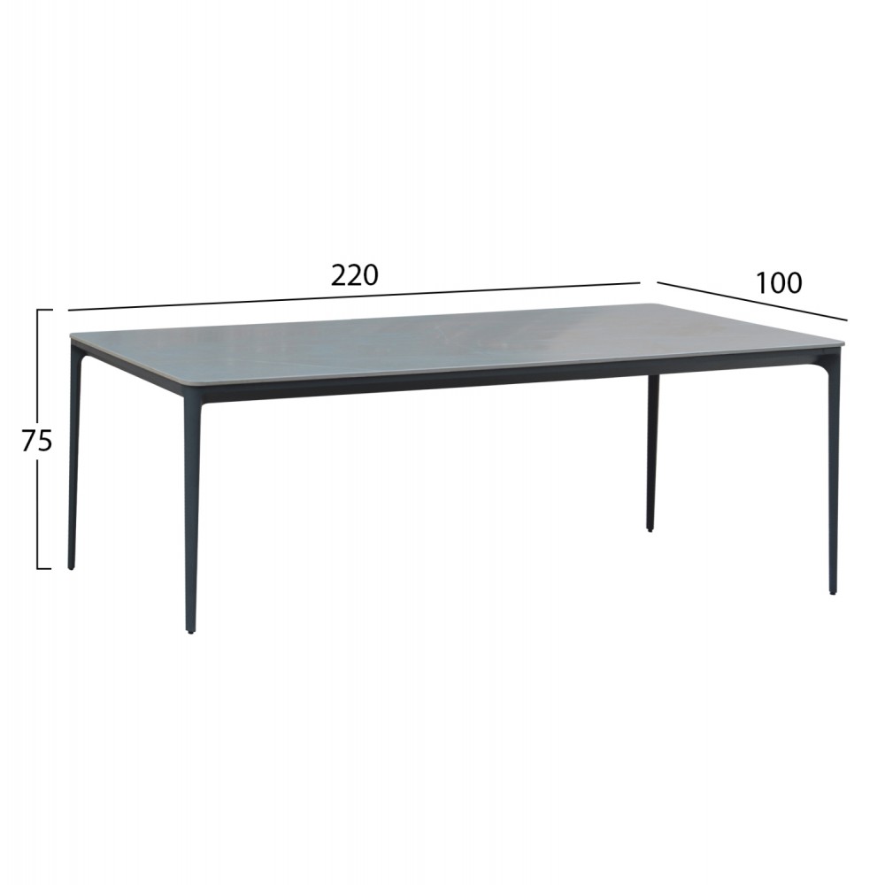 ΤΡΑΠΕΖΙ ΤΡΑΠΕΖΑΡΙΑΣ STAD HM6558.01 ΓΚΡΙ ΑΛΟΥΜΙΝΙΟ & SINTERED STONE TOP 220x100x74Υεκ