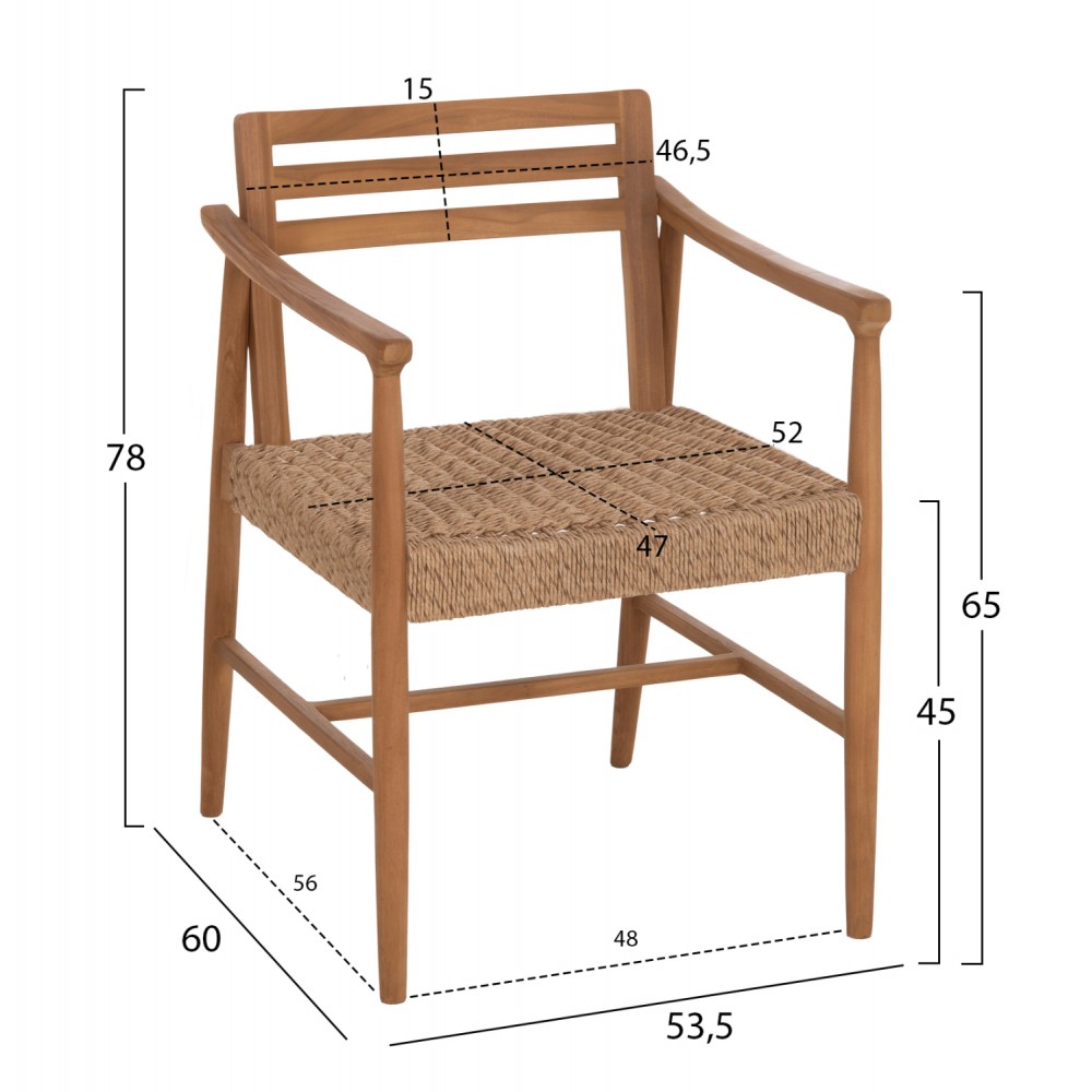 ΠΟΛΥΘΡΟΝΑ ΤΡΑΠΕΖΑΡΙΑΣ ROBIN HM18351 ΞΥΛΟ TEAK & ΣΧΟΙΝΙ VIRO ΦΥΣΙΚΟ 53,5x60x78Υεκ