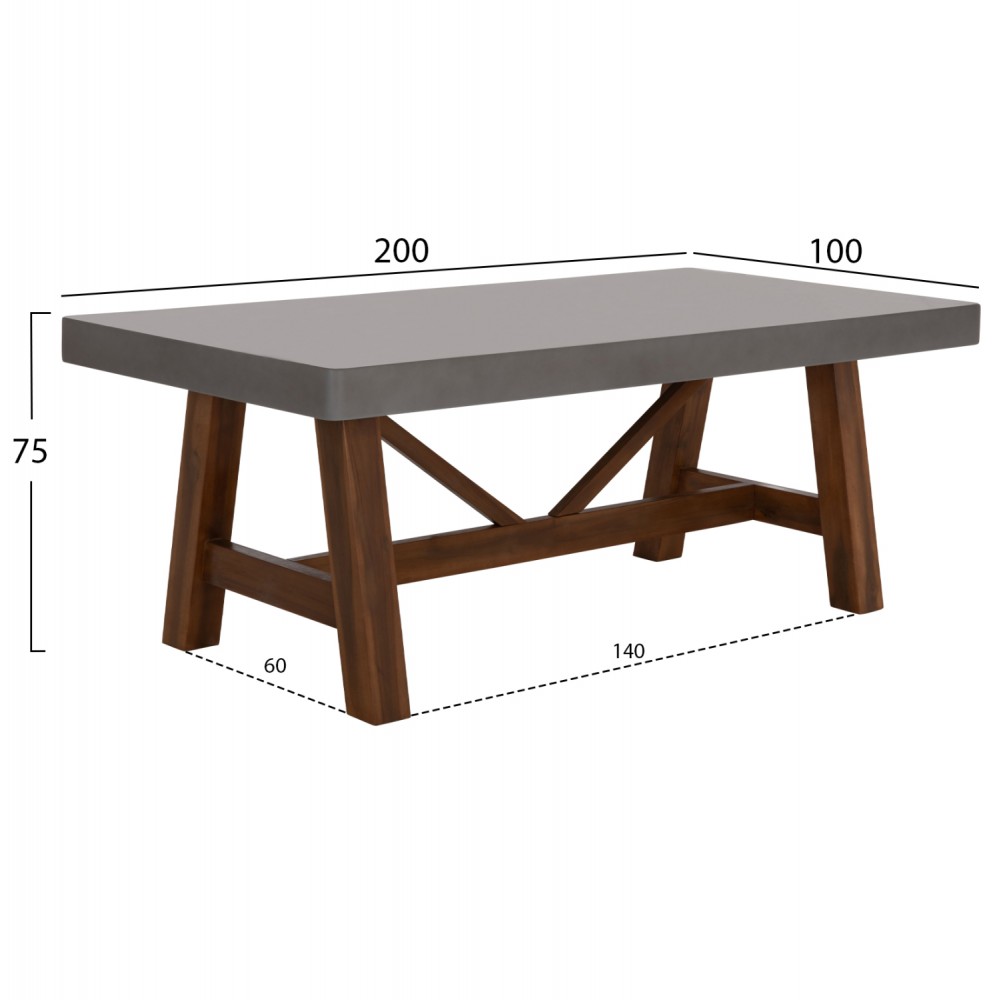 ΤΡΑΠΕΖΙ ΤΡΑΠΕΖΑΡΙΑΣ MAEVE HM6575.01 ΓΚΡΙ FIBER CEMENT--ΞΥΛΟ ΑΚΑΚΙΑΣ 200x100x75Υεκ