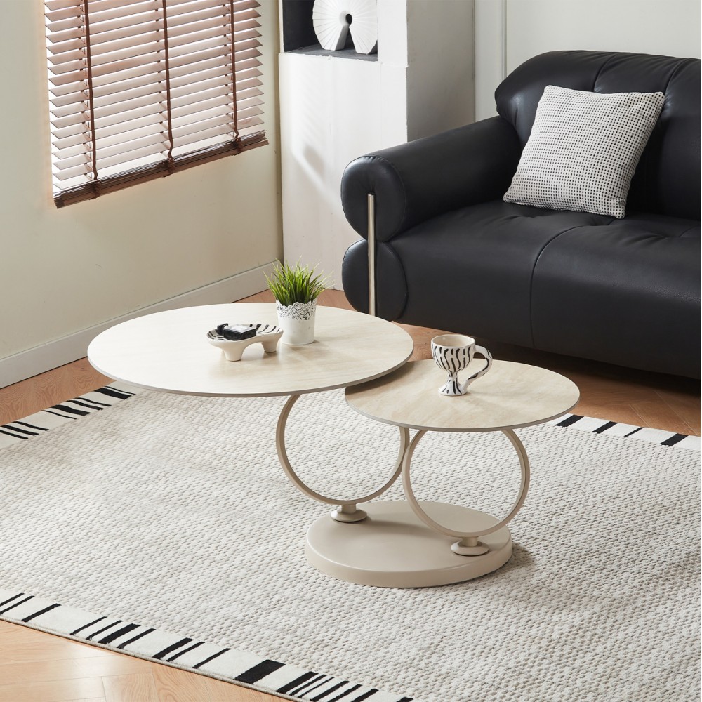 ΤΡΑΠΕΖΙ ΣΑΛΟΝΙΟΥ ΔΙΠΛΟ NUBISA HM18364.02 ΜΕΤΑΛΛΟ ΜΠΕΖ--SINTERED STONE Φ80Χ44Υεκ