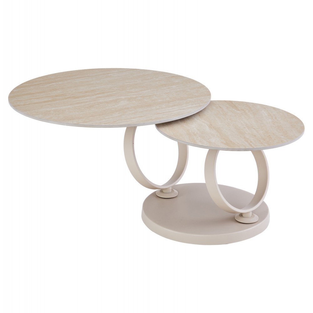 ΤΡΑΠΕΖΙ ΣΑΛΟΝΙΟΥ ΔΙΠΛΟ NUBISA HM18364.02 ΜΕΤΑΛΛΟ ΜΠΕΖ--SINTERED STONE Φ80Χ44Υεκ