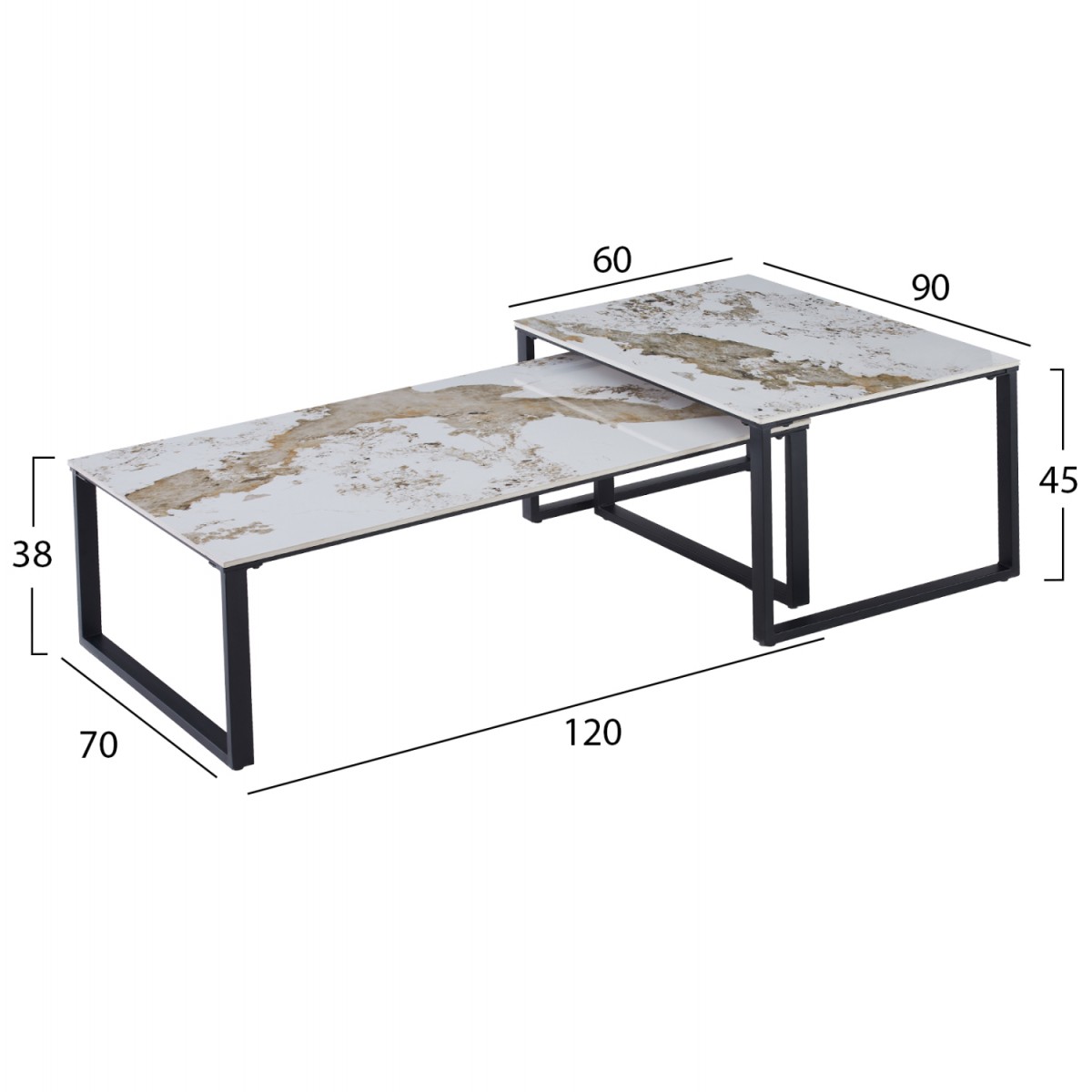ΤΡΑΠΕΖΙ ΣΑΛΟΝΙΟΥ 2ΤΜΧ TERREN HM18365.01 ΜΕΤΑΛΛΟ--SINTERED STONE PANDORA 120x70x45Υεκ
