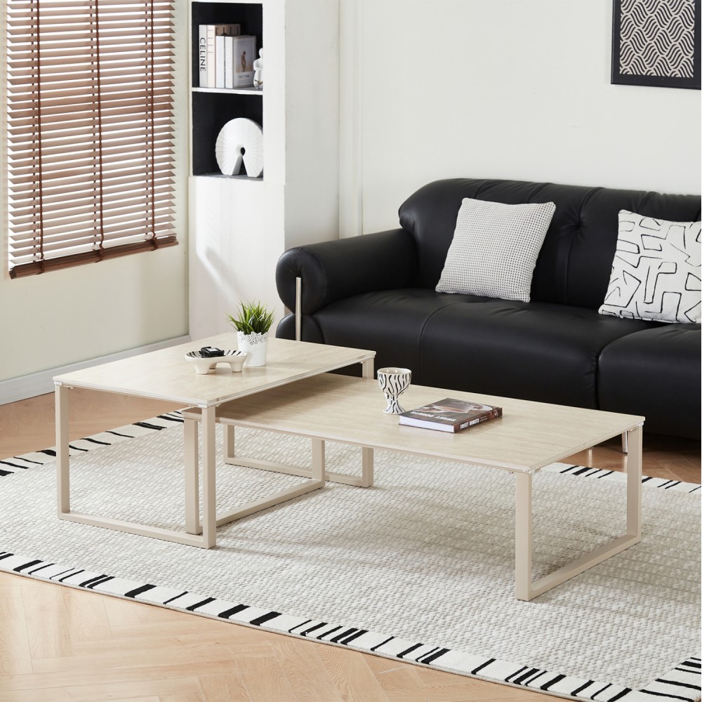 ΤΡΑΠΕΖΙ ΣΑΛΟΝΙΟΥ 2ΤΜΧ TERREN HM18365.02 ΜΠΕΖ ΠΟΔΙΑ--SINTERED STONE ΣΕ ΤΡΑΒΕΡΤΙΝΑ 120x70x45Υεκ