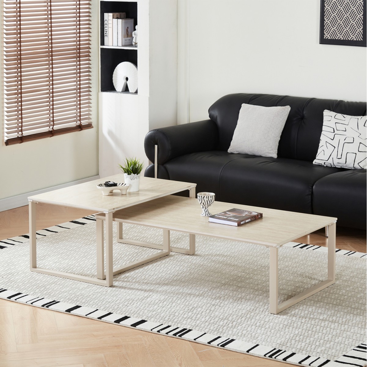 ΤΡΑΠΕΖΙ ΣΑΛΟΝΙΟΥ 2ΤΜΧ TERREN HM18365.02 ΜΠΕΖ ΠΟΔΙΑ--SINTERED STONE ΣΕ ΤΡΑΒΕΡΤΙΝΑ 120x70x45Υεκ