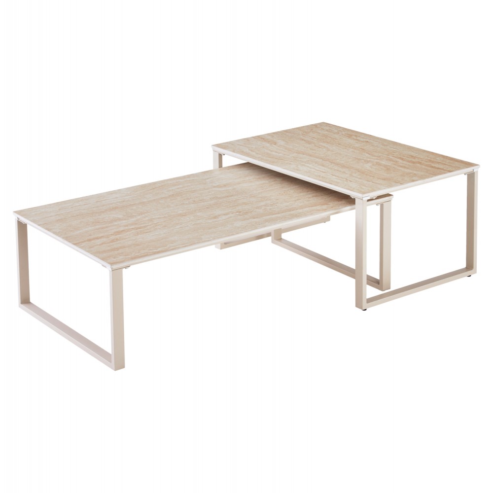 ΤΡΑΠΕΖΙ ΣΑΛΟΝΙΟΥ 2ΤΜΧ TERREN HM18365.02 ΜΠΕΖ ΠΟΔΙΑ--SINTERED STONE ΣΕ ΤΡΑΒΕΡΤΙΝΑ 120x70x45Υεκ