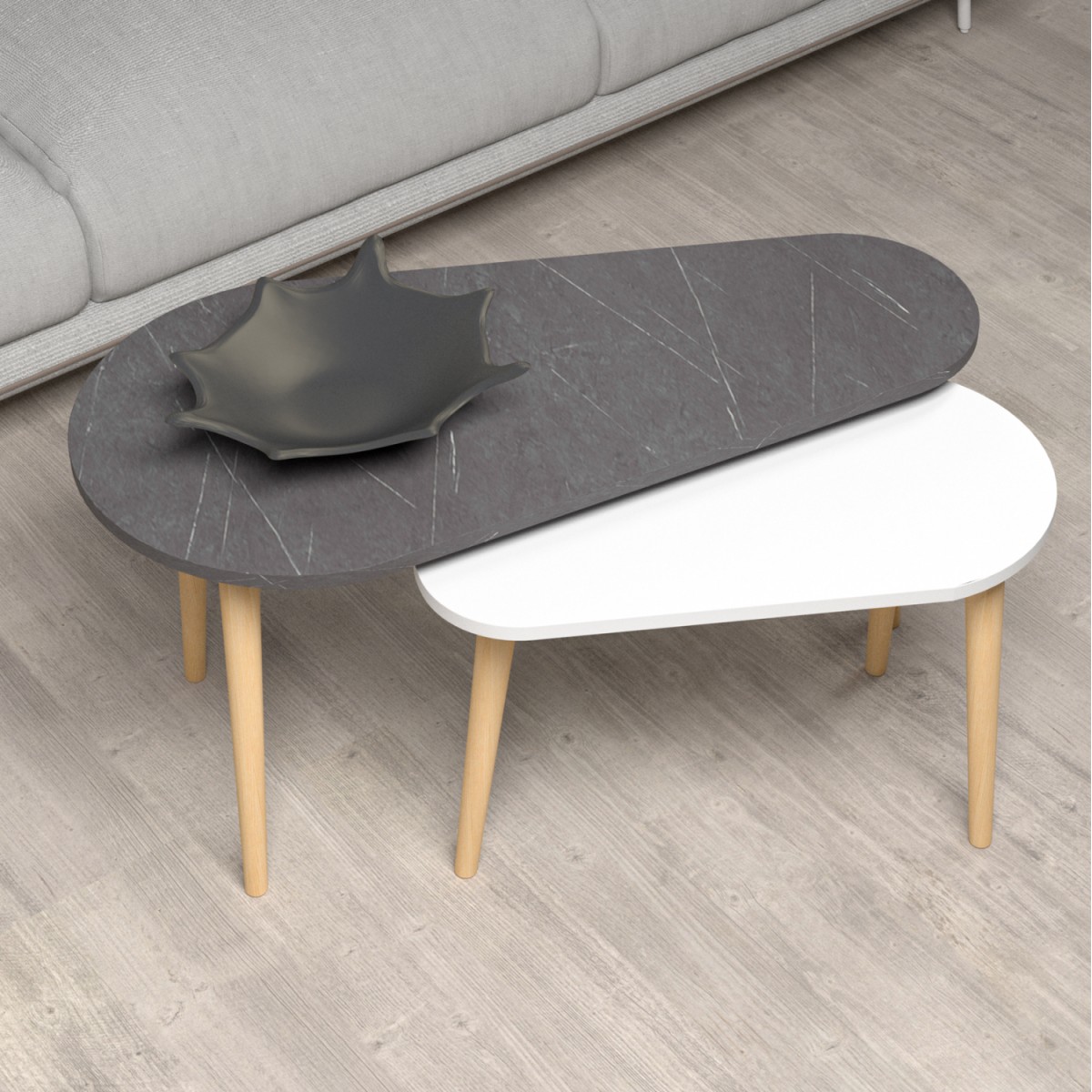 ΣΕΤ 2ΤΜΧ ΤΡΑΠΕΖΙΑ ΣΑΛΟΝΙΟΥ APRILIA HM18179.01 ΜΕΛΑΜΙΝΗ ΑΝΘΡΑΚΙ-ΛΕΥΚΟ 95x47x47Υεκ