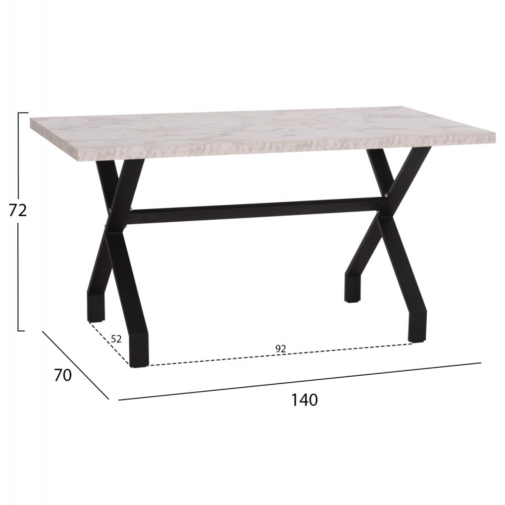 ΤΡΑΠΕΖΙ ΚΟΥΖΙΝΑΣ LANA HM18221.01 ΜΕΛΑΜΙΝΗ ΛΕΥΚΟ ΜΑΡΜΑΡΟ-ΜΑΥΡΑ ΜΕΤΑΛ.ΠΟΔΙΑ 140x70x72Υεκ