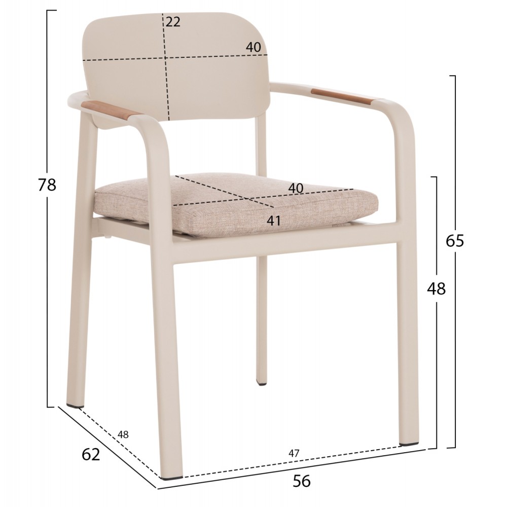 ΠΟΛΥΘΡΟΝΑ ΤΡΑΠΕΖΑΡΙΑΣ ELARA HM6414.05 ΜΠΕΖ ΑΛΟΥΜΙΝΙΟ-OLEFIN--ΞΥΛΟ TEAK 56x62x78Υεκ.