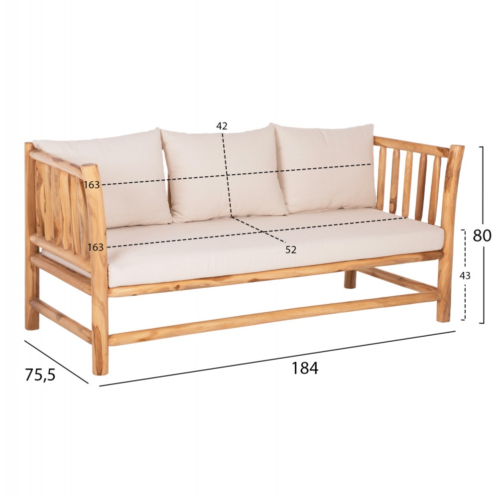ΣΕΤ ΣΑΛΟΝΙ 4ΤΜΧ EDDARD HM9340.25 ΑΠΟ ΜΑΣΙΦ ΞΥΛΟ TEAK  ΦΥΣΙΚΟ - ΛΕΥΚΟ