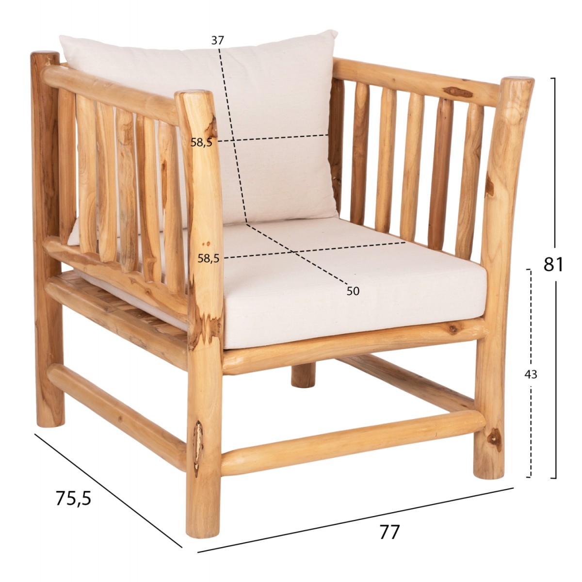 ΣΕΤ ΣΑΛΟΝΙ 4ΤΜΧ EDDARD HM9340.25 ΑΠΟ ΜΑΣΙΦ ΞΥΛΟ TEAK  ΦΥΣΙΚΟ - ΛΕΥΚΟ