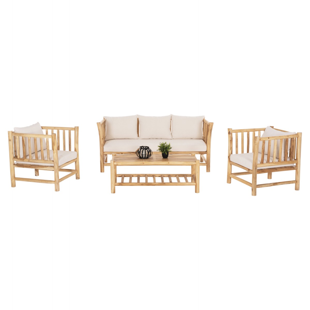 ΣΕΤ ΣΑΛΟΝΙ 4ΤΜΧ EDDARD HM9340.25 ΑΠΟ ΜΑΣΙΦ ΞΥΛΟ TEAK  ΦΥΣΙΚΟ - ΛΕΥΚΟ