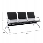 ΚΑΘΙΣΜΑ ΑΝΑΜΟΝΗΣ Τ.ΑΕΡΟΔΡΟΜΙΟΥ 3ΘΕΣΙΟ AVIATOR HM18400 ΜΕΤΑΛΛΟ ΜΕ PU ΜΑΥΡΟ 171x64x77Υ