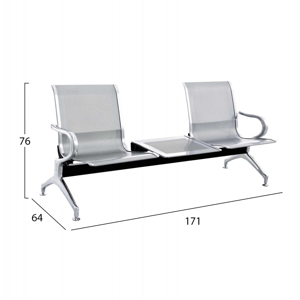 ΚΑΘΙΣΜΑ ΑΝΑΜΟΝΗΣ Τ.ΑΕΡΟΔΡΟΜΙΟΥ 2ΘΕΣΙΟ+ΤΡΑΠΕΖΙ AVIATOR HM18402 ΜΕΤΑΛΛΟ MESH ΓΚΡΙ 171x64x76Υεκ