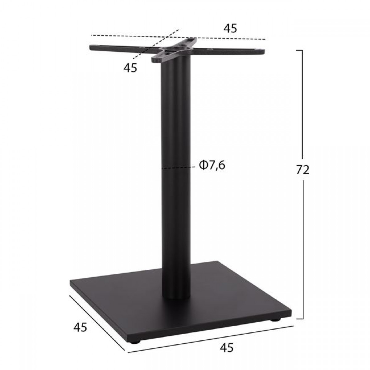 ΒΑΣΗ ΜΕΤΑΛΛΙΚΗ ΜΑΥΡΗ ΜΑΤ 45Χ45Χ72εκ. ΜΕ ΣΤΑΥΡΟ 46Χ46 ΚΑΙ ΡΕΓΟΥΛΑΤΟΡΟΥΣ HM438