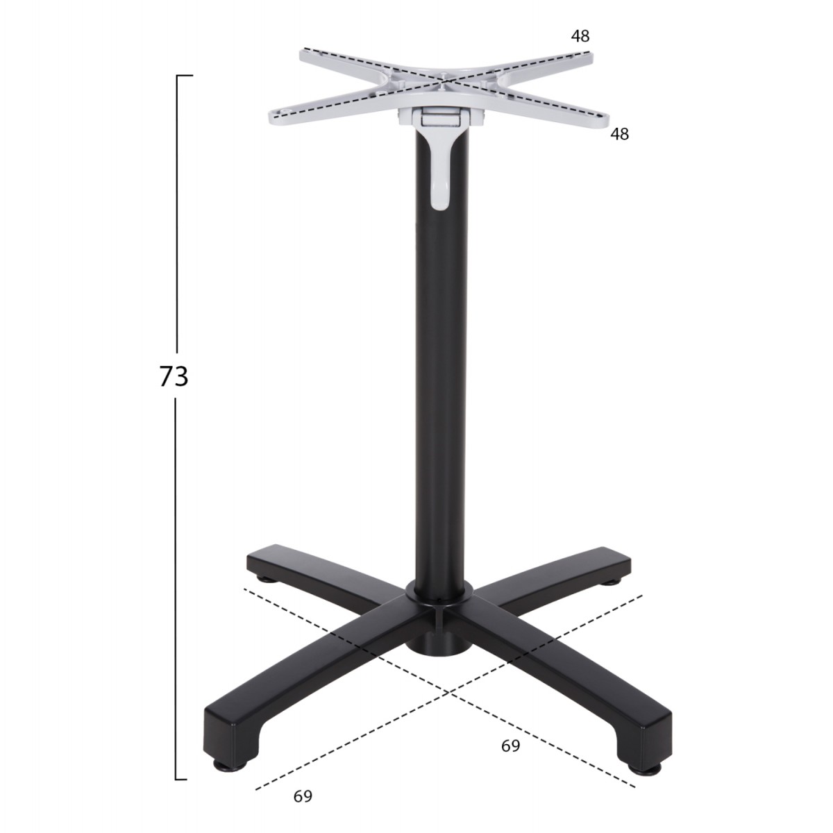 ΒΑΣΗ ΑΛΟΥΜΙΝΙΟΥ ΠΤΥΣΣΟΜΕΝΗ HM459.01 ΜΑΥΡΟ ΜΑΤ 69Χ69Χ73Υεκ. ΜΕ ΣΤΑΥΡΟ 48Χ48εκ.